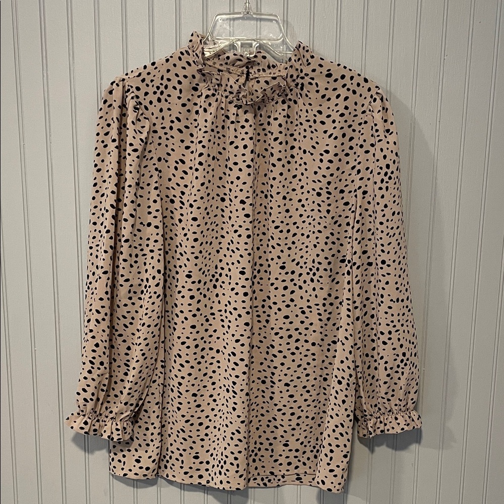 Spotted Blouse with Ruffle Neck Womens Medium